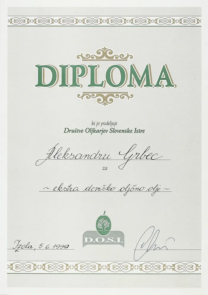 DOSI diploma 1999 — Aleksander Grbec