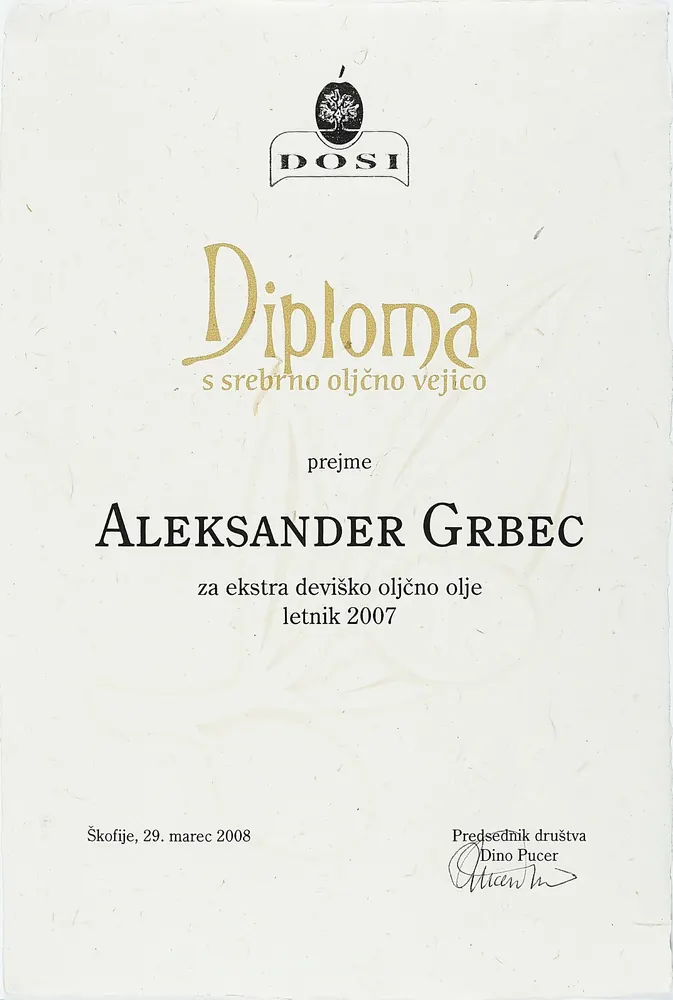 Diploma s srebrno oljčno vejico 2008